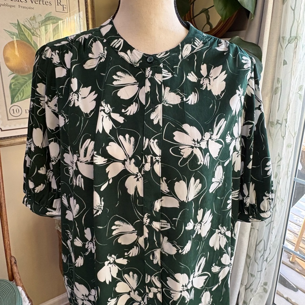 Alfani Dark Hunter Green Floral Blouse - Picture 3 of 11